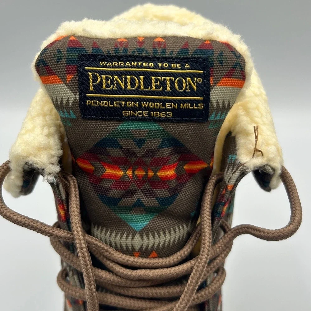 Pendleton Brown Rubber Duck Boots Southwestern‎ Print Shearling Lined Size 6 NEW